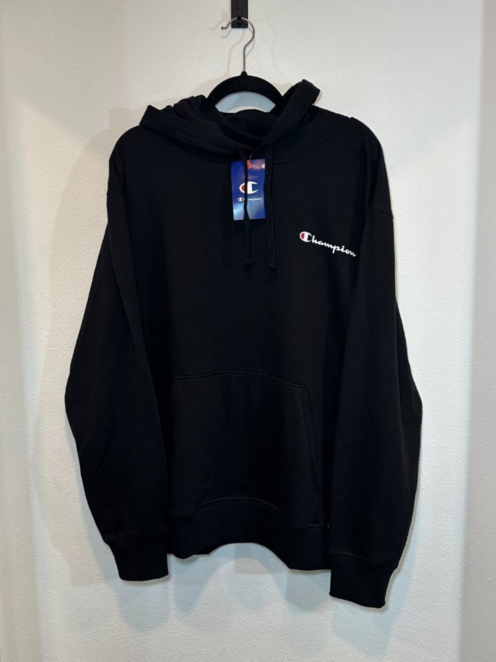 NWT Champion Men's Black Powerblend Graphic Pullover Hoodie Size Extra Large